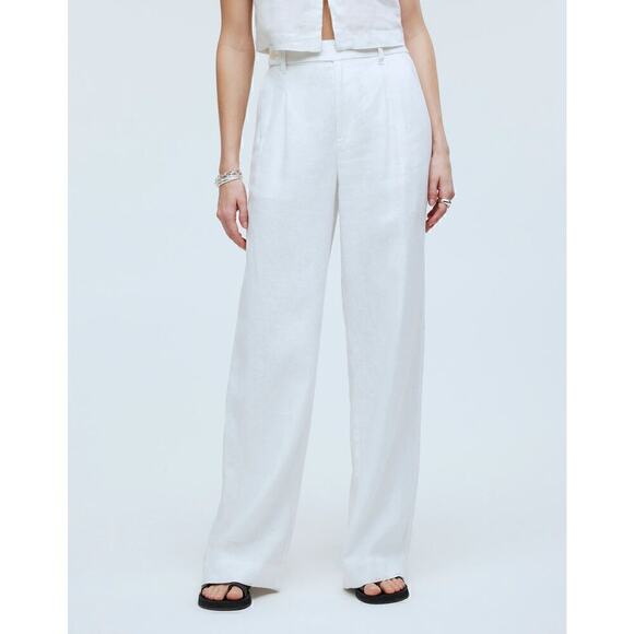 Madewell The Harlow Wide Leg Pants in 100% Linen Eyelet White NWOT Size 14P - Picture 2 of 14
